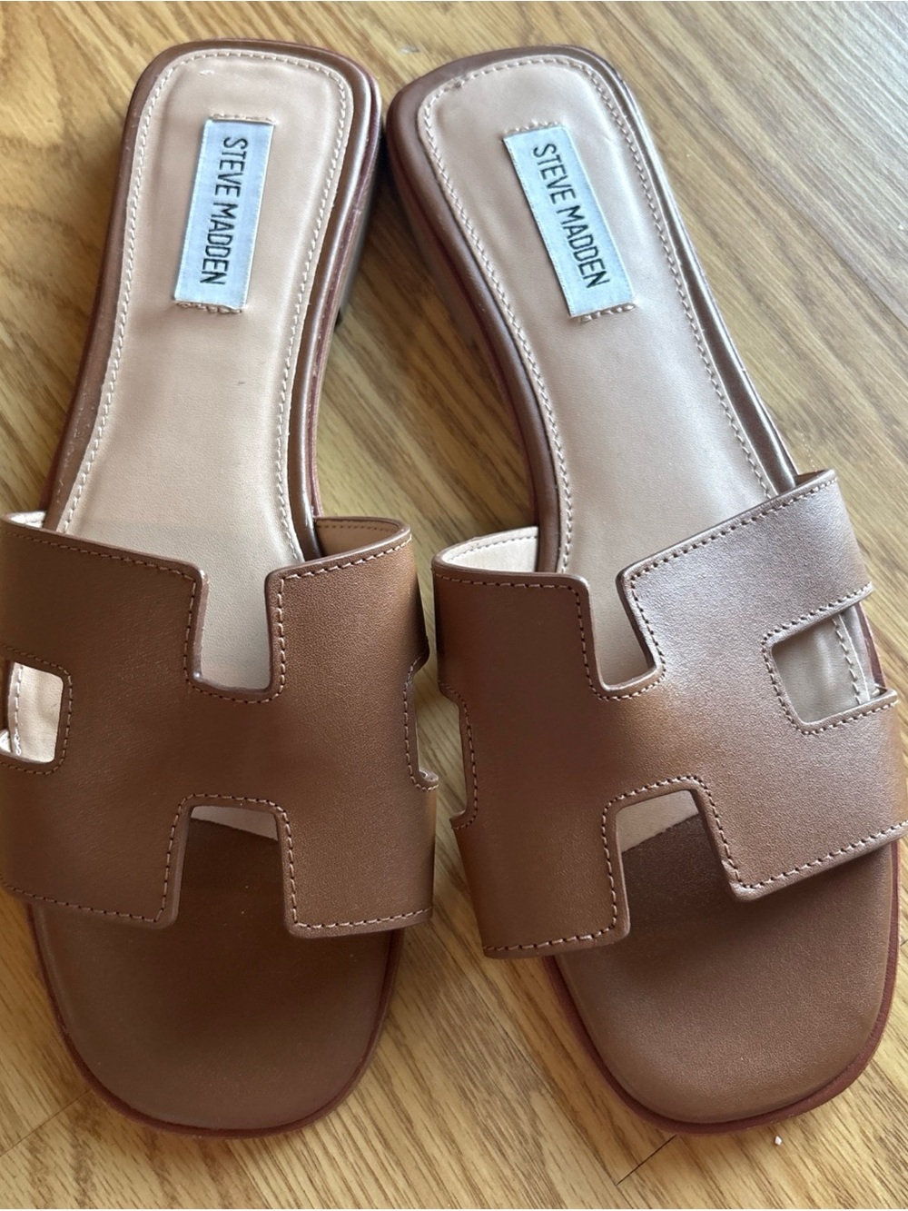 Steve Madden Tan Brown Open-Hole Slide Sandals - Picture 1 of 3